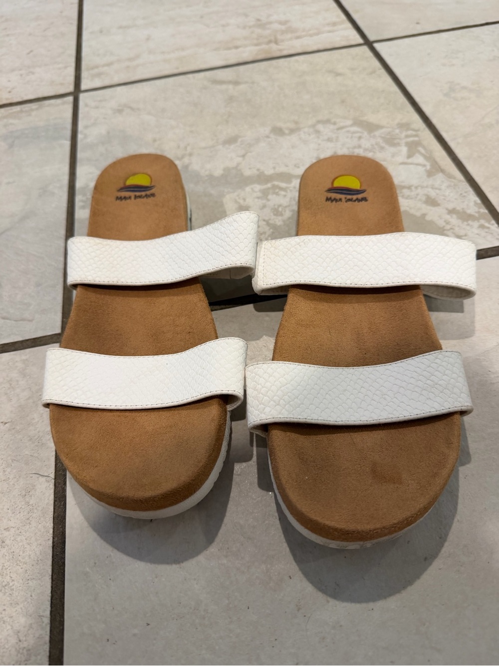 Women’s Double-Strap White Slide Sandals
